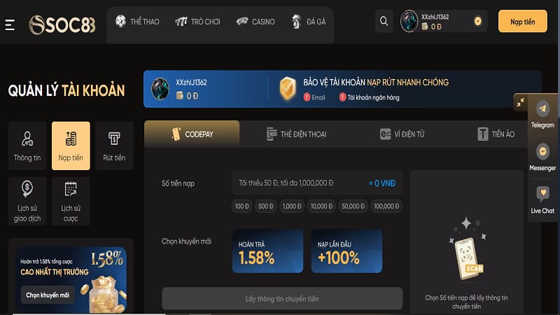 Giao dịch nạp tiền tại nền tảng đa dạng, an toàn và bảo mật