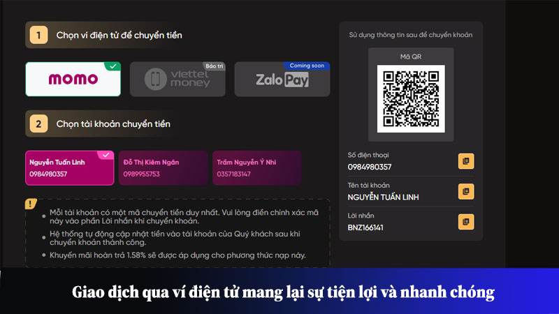 Giao dịch qua ví điện tử mang lại sự tiện lợi và nhanh chóng