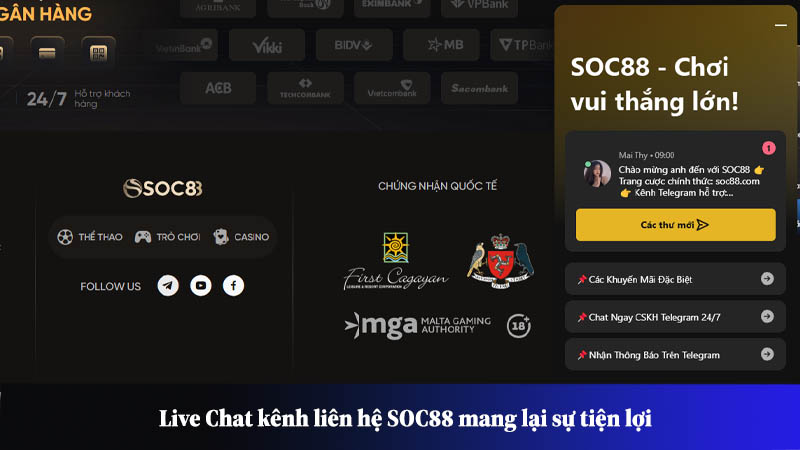 Live Chat kênh liên hệ SOC88 mang lại sự tiện lợi