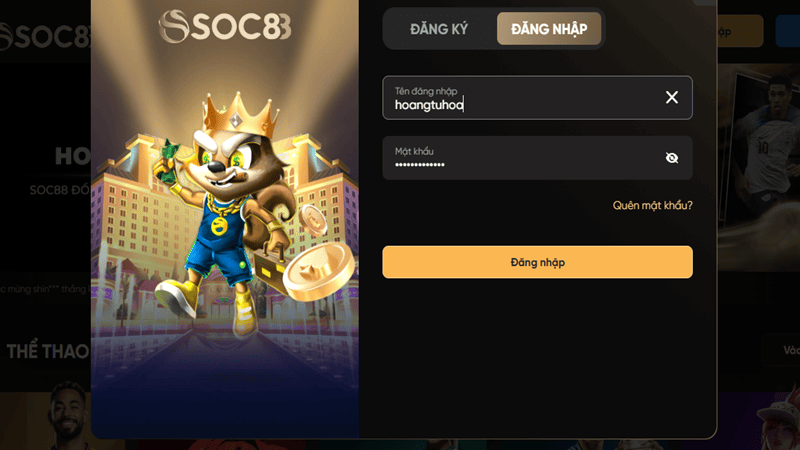 Chọn “đăng nhập” để truy cập vào tài khoản tiến hành chơi game.