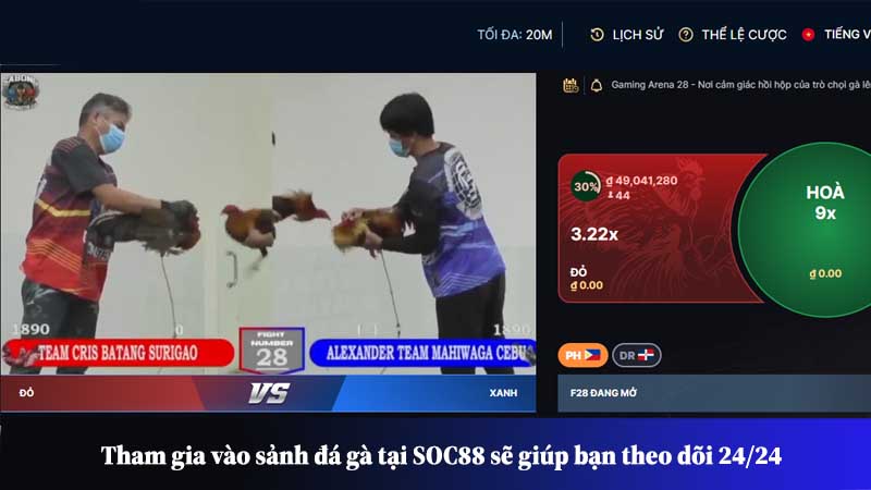 Tham gia vào sảnh đá gà tại SOC88 sẽ giúp bạn theo dõi 24/24